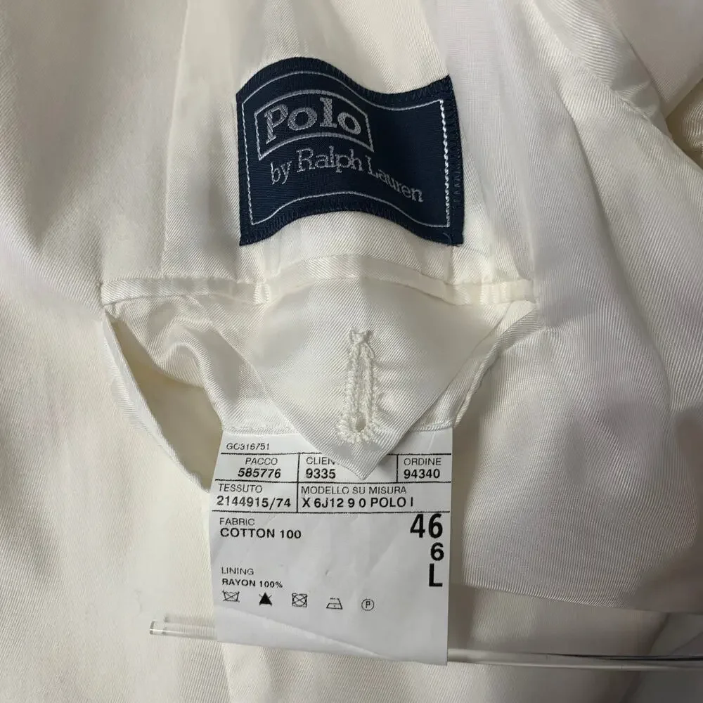 RALPH LAUREN Size 46 White Cotton Notch Lapel Sport Coat